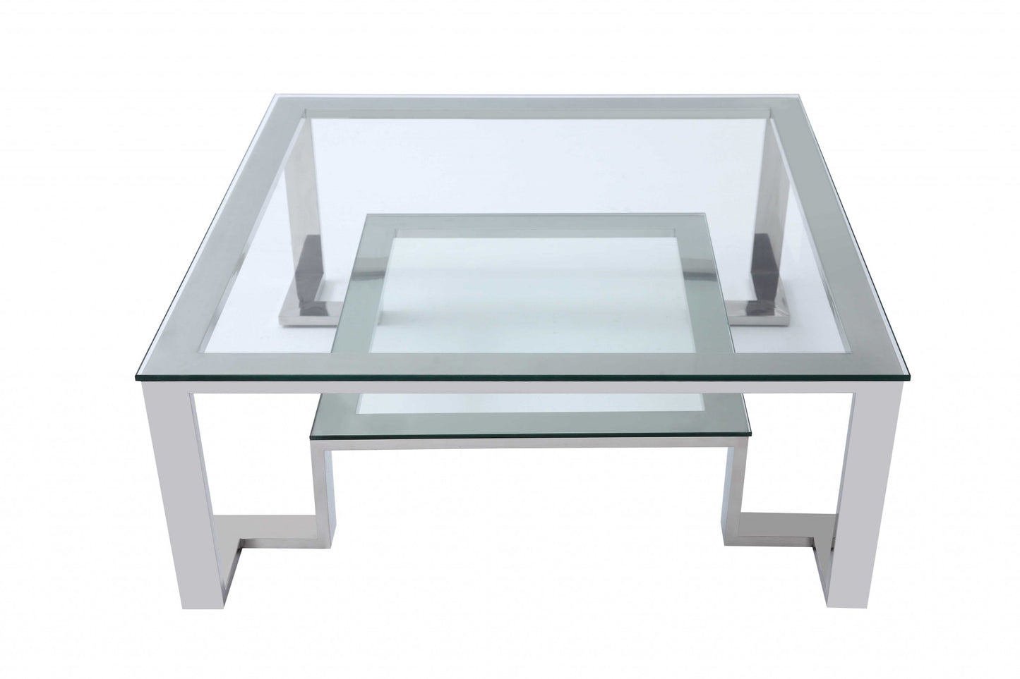 Square Clear Glass Coffee Table w/ Stainless Steel Base