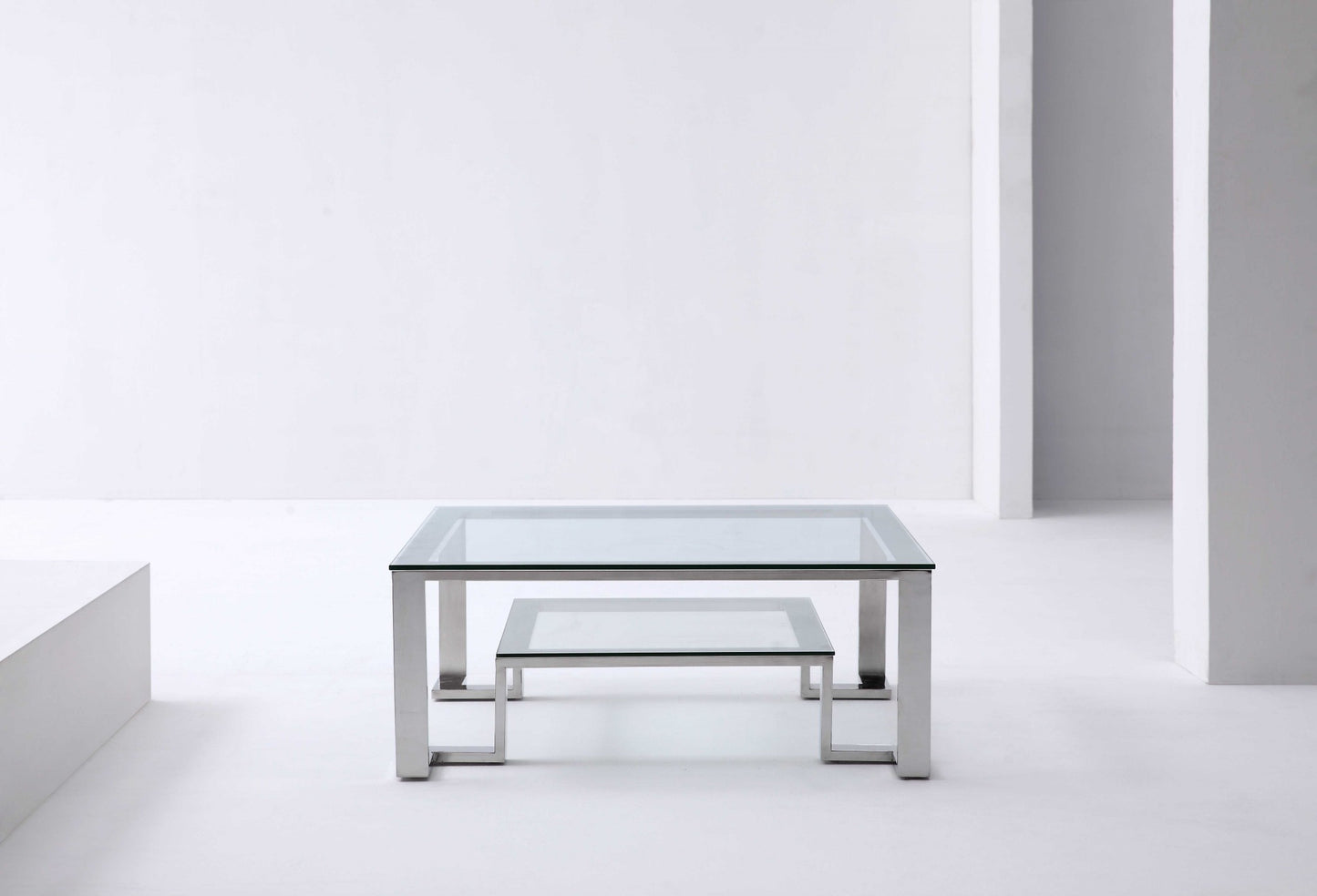 Square Clear Glass Coffee Table w/ Stainless Steel Base