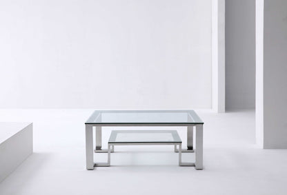 Square Clear Glass Coffee Table w/ Stainless Steel Base