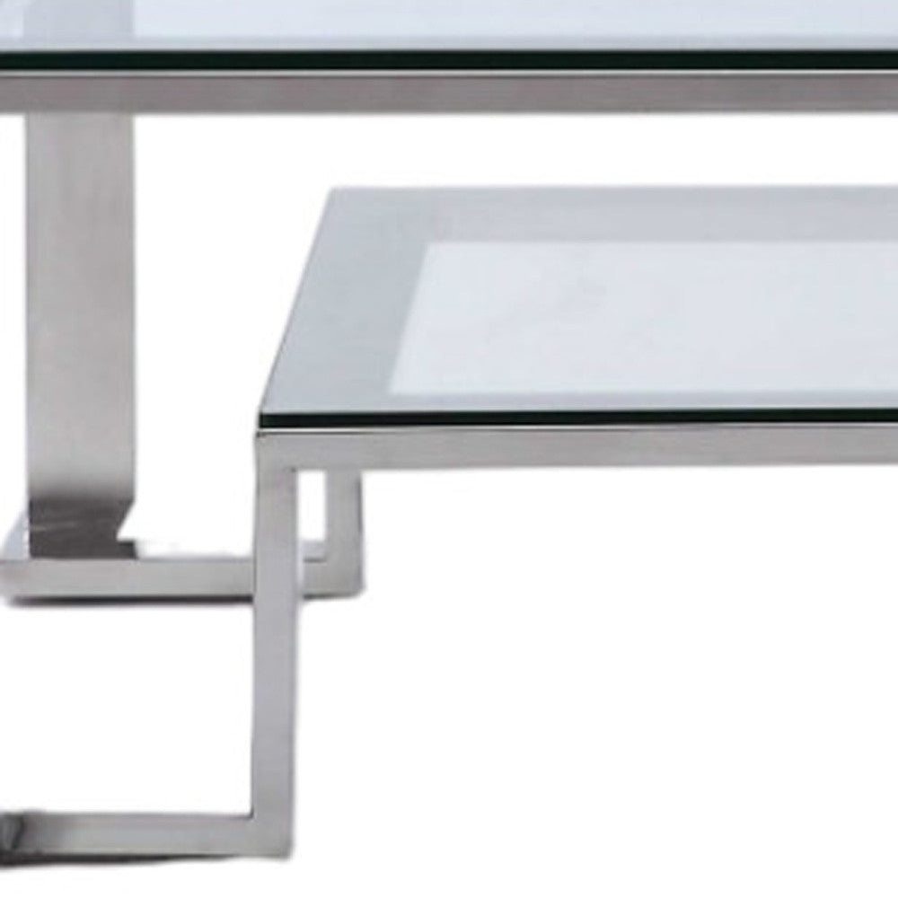 Square Clear Glass Coffee Table w/ Stainless Steel Base