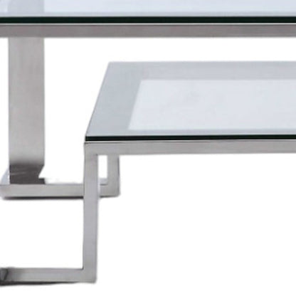 Square Clear Glass Coffee Table w/ Stainless Steel Base