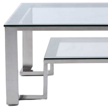 Square Clear Glass Coffee Table w/ Stainless Steel Base