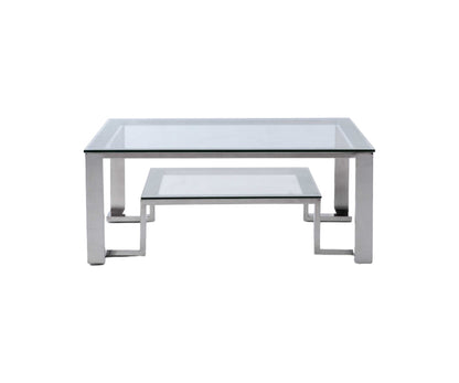 Square Clear Glass Coffee Table w/ Stainless Steel Base