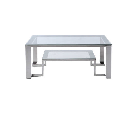 Square Clear Glass Coffee Table w/ Stainless Steel Base