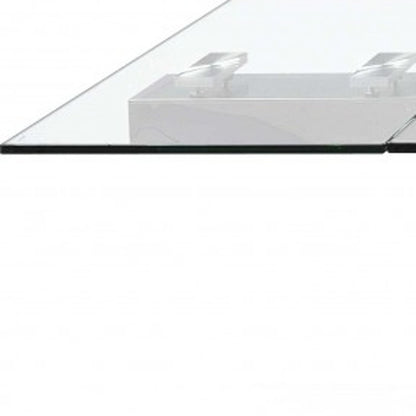 Clear and Silver Glass and Stainless Steel Self-Storing Leaf Dining Table
