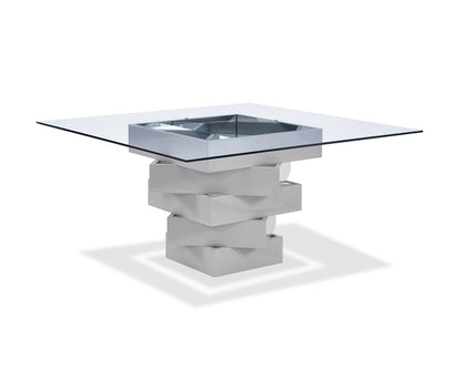 Clear And Gray Square Glass And Solid Wood Pedestal Base Dining Table