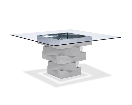 Clear And Gray Square Glass And Solid Wood Pedestal Base Dining Table