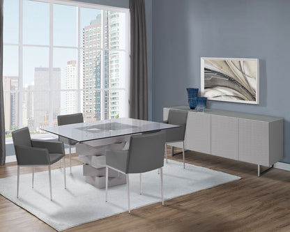 Clear And Gray Square Glass And Solid Wood Pedestal Base Dining Table