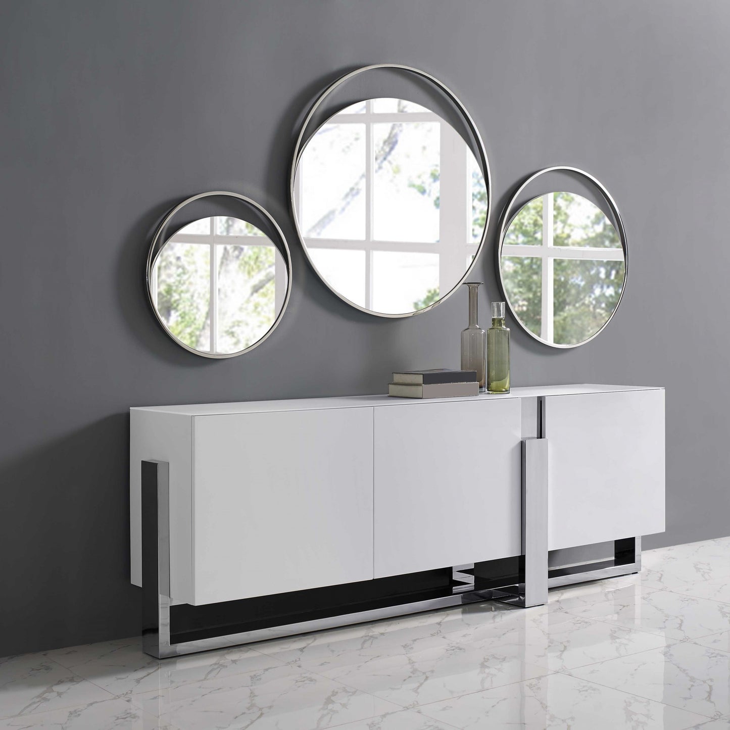 White Glass Frame Console Table