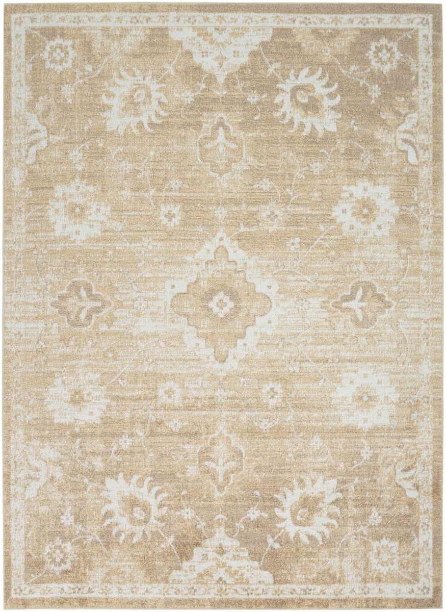 Nourison Astra Ivory & Gold Pet Friendly Machine Washable Rug - 5'3" x 7'