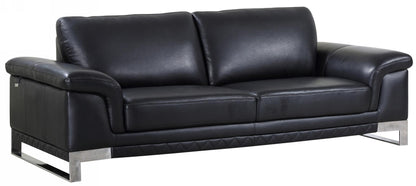 Wren Black Italian Leather Sofa With Silver Legs