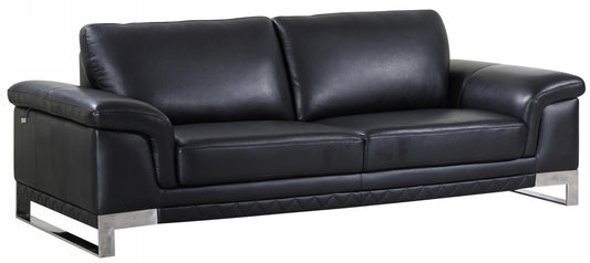 Wren Black Italian Leather Sofa With Silver Legs