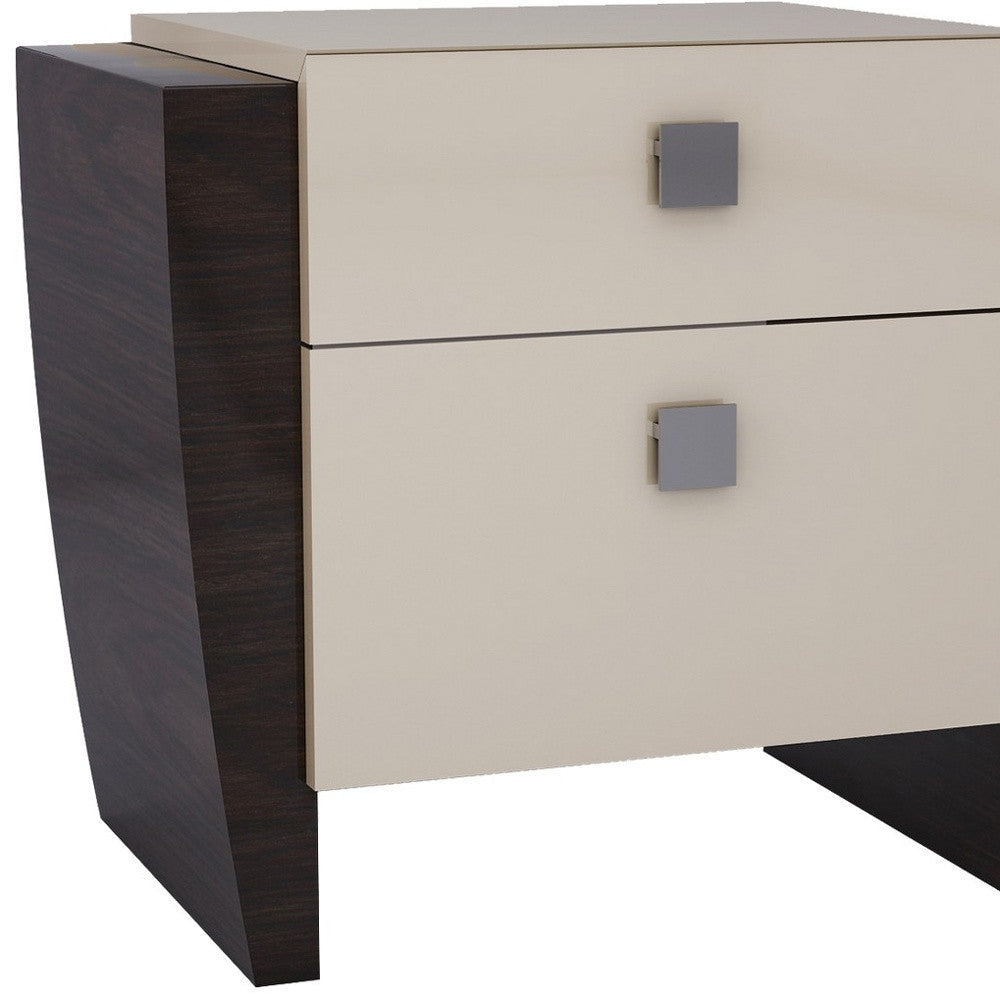 Beige & Dark Brown 2 Drawer Nightstand