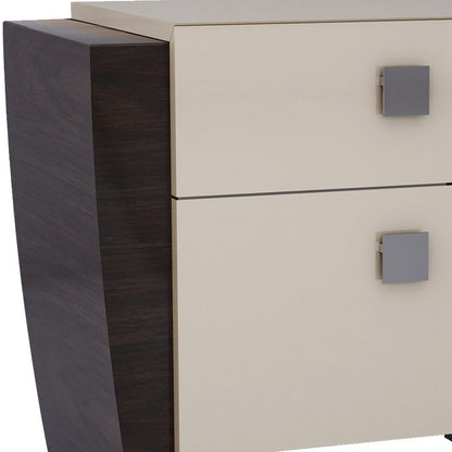 Beige & Dark Brown 2 Drawer Nightstand