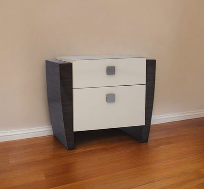 Beige & Dark Brown 2 Drawer Nightstand