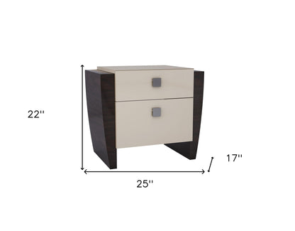 Beige & Dark Brown 2 Drawer Nightstand