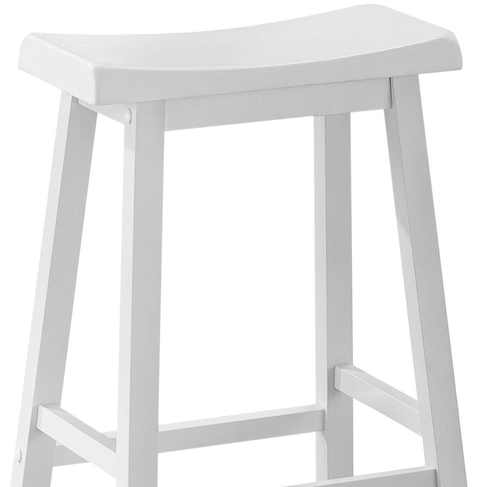 White Solid Wood Backless Bar Chairs - Set of 2