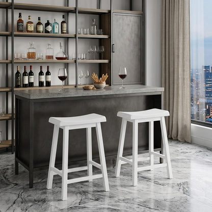 White Solid Wood Backless Bar Chairs - Set of 2