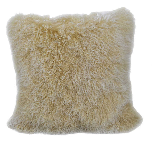 Gold Genuine Tibetan Lamb Fur Pillow w/ Microsuede Backing