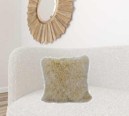 Gold Genuine Tibetan Lamb Fur Pillow w/ Microsuede Backing
