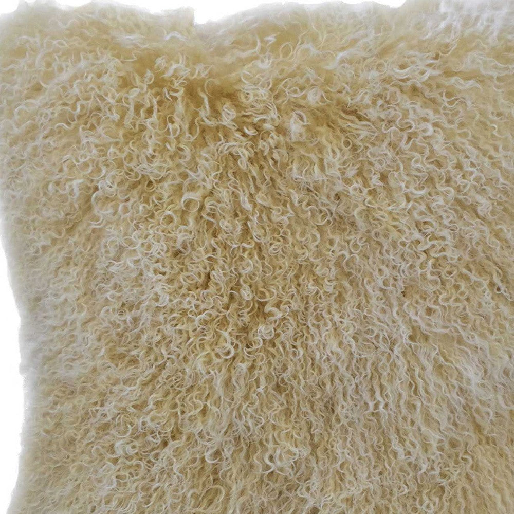 Gold Genuine Tibetan Lamb Fur Pillow w/ Microsuede Backing