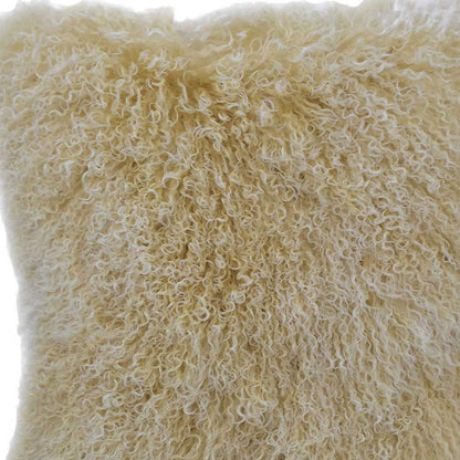 Gold Genuine Tibetan Lamb Fur Pillow w/ Microsuede Backing