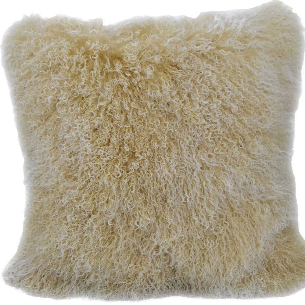 Gold Genuine Tibetan Lamb Fur Pillow w/ Microsuede Backing