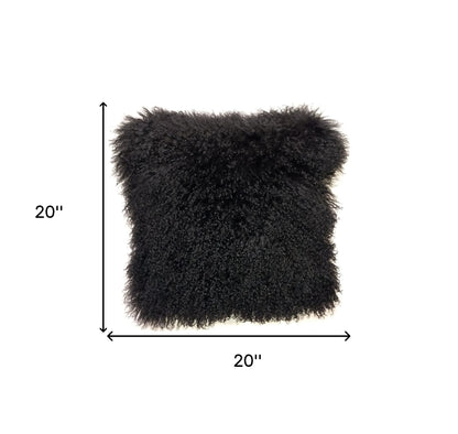 Black Genuine Tibetan Lamb Fur Pillow w/ Microsuede Backing