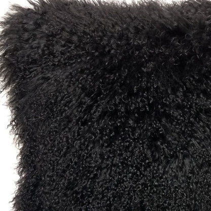 Black Genuine Tibetan Lamb Fur Pillow w/ Microsuede Backing