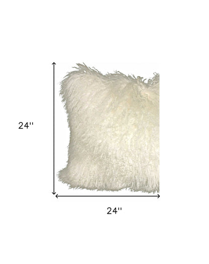 Creamy Genuine Tibetan Lamb Fur Pillow w/ Microsuede Backing