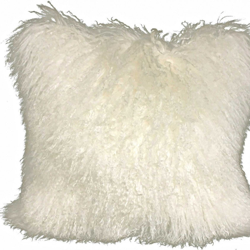 Creamy Genuine Tibetan Lamb Fur Pillow w/ Microsuede Backing