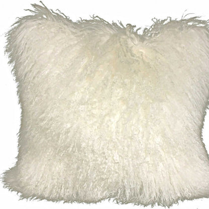 Creamy Genuine Tibetan Lamb Fur Pillow w/ Microsuede Backing