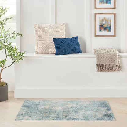 Nourison Astra Blue & Ivory Pet Friendly Machine Washable Rug - Room Scene
