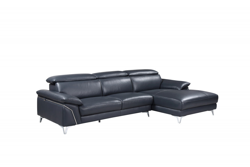 Navy Blue Italian Leather L Shaped 2 Piece Sectional