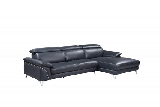 Navy Blue Italian Leather L Shaped 2 Piece Sectional