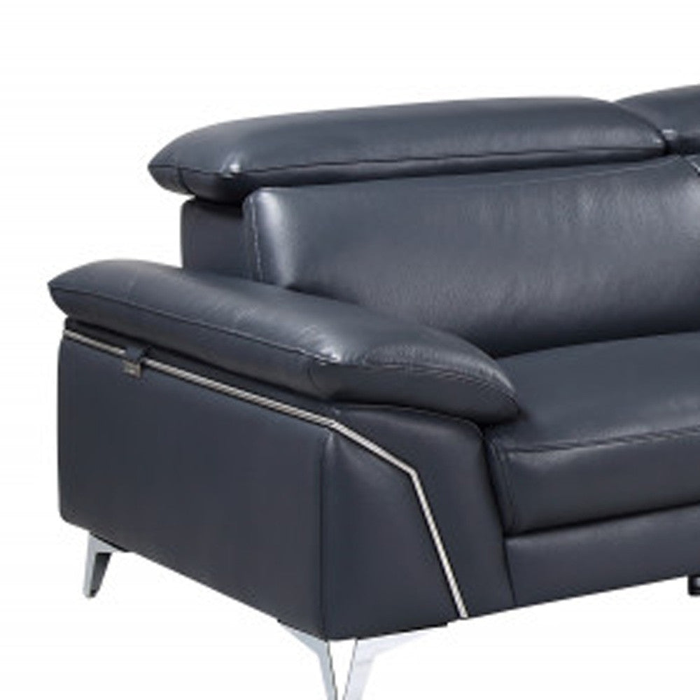 Navy Blue Italian Leather L Shaped 2 Piece Sectional