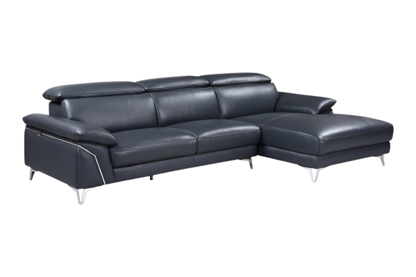 Navy Blue Italian Leather L Shaped 2 Piece Sofa & Chaise Sectional