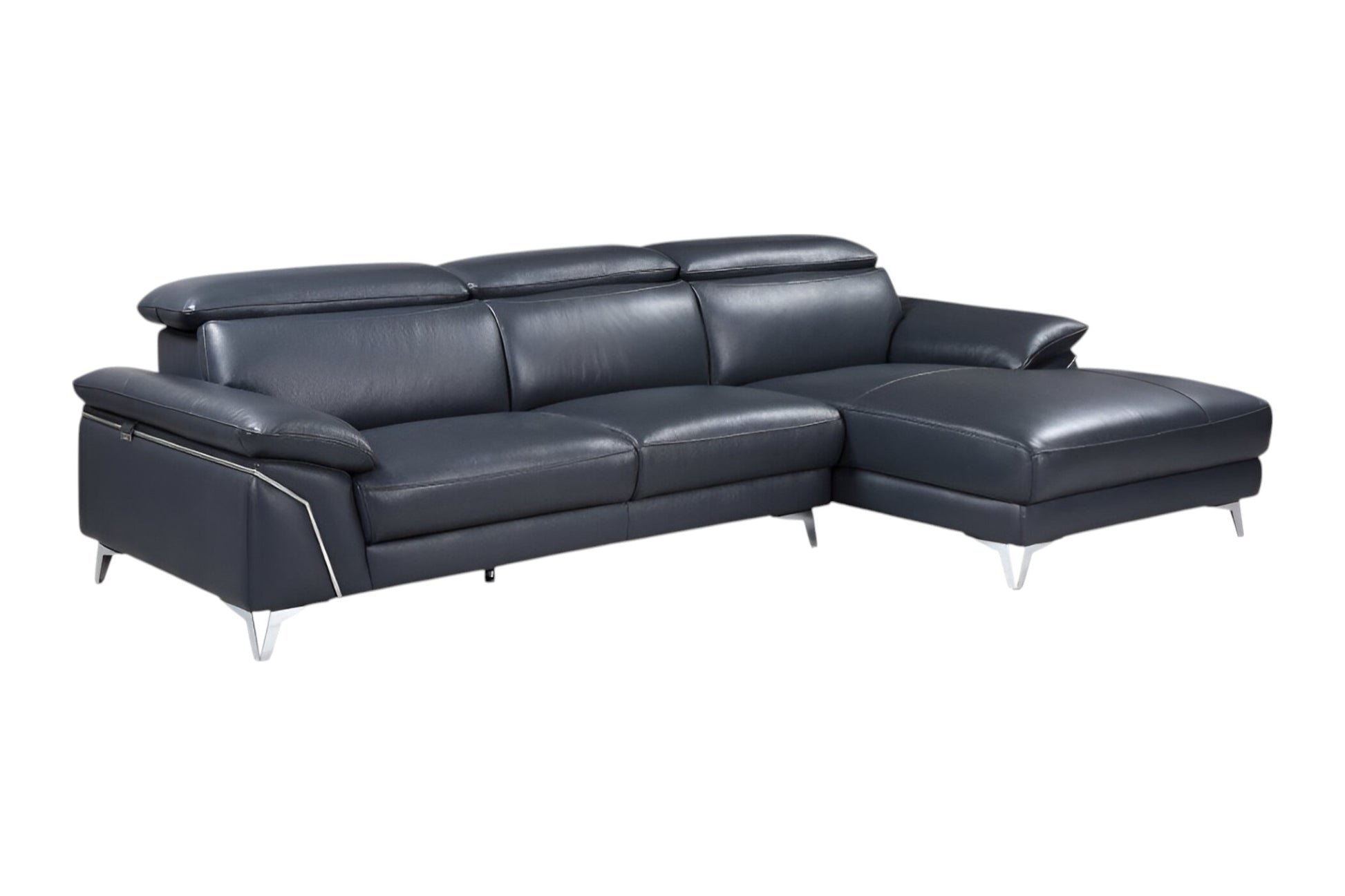 Navy Blue Italian Leather L Shaped 2 Piece Sofa & Chaise Sectional