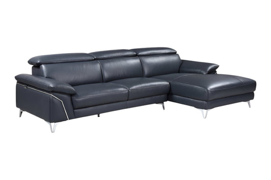 Navy Blue Italian Leather L Shaped 2 Piece Sofa & Chaise Sectional