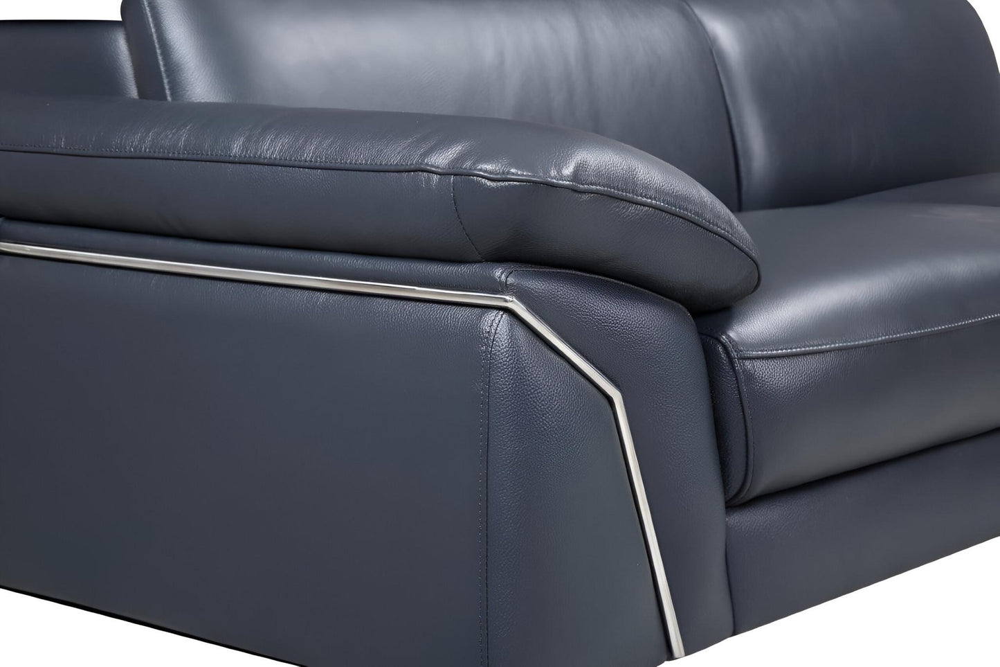 Navy Blue Italian Leather L Shaped 2 Piece Sofa & Chaise Sectional