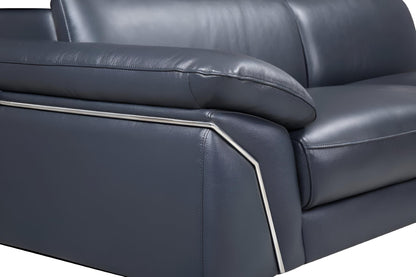 Navy Blue Italian Leather L Shaped 2 Piece Sofa & Chaise Sectional