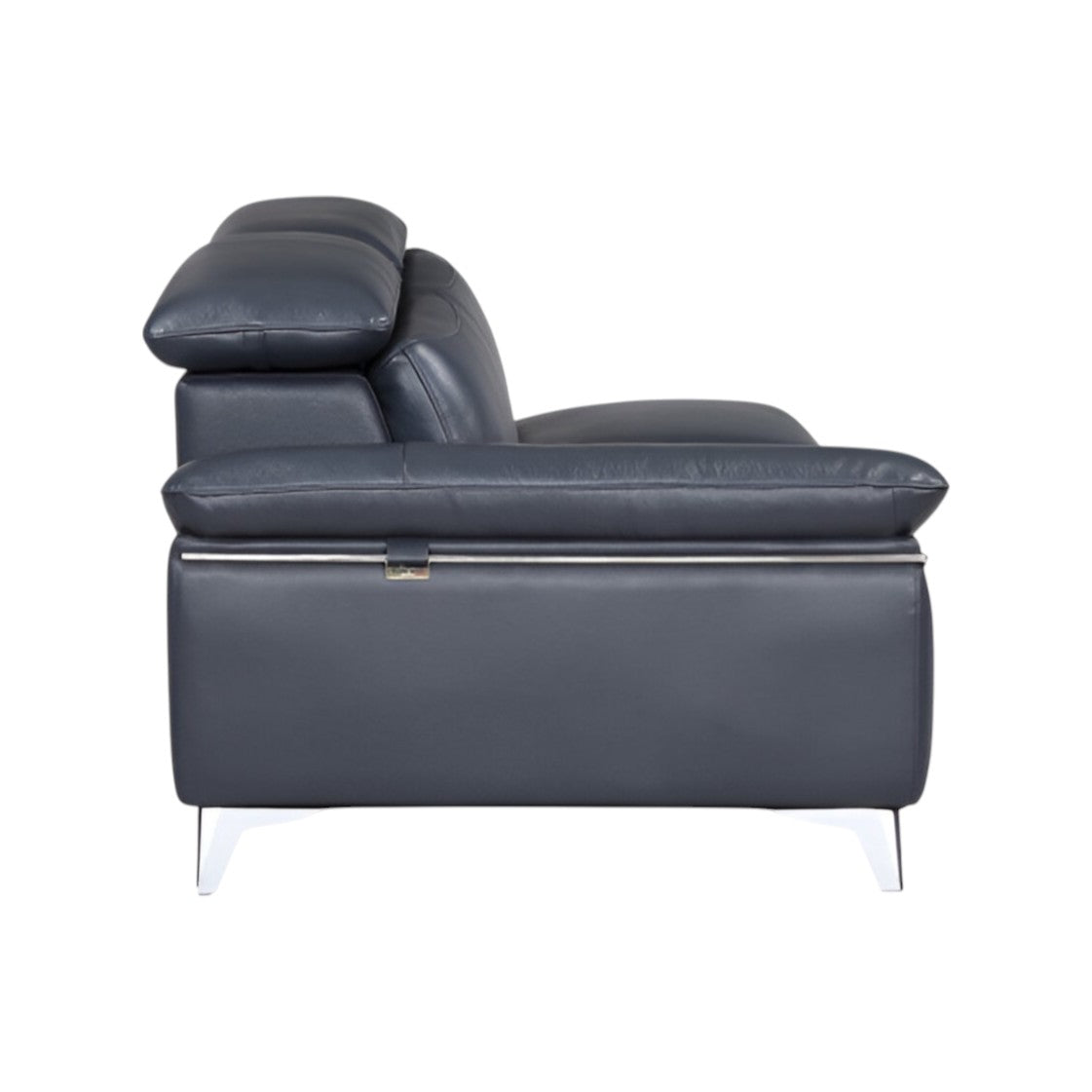 Navy Blue Italian Leather L Shaped 2 Piece Sofa & Chaise Sectional