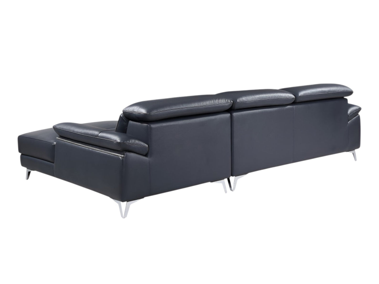 Navy Blue Italian Leather L Shaped 2 Piece Sofa & Chaise Sectional