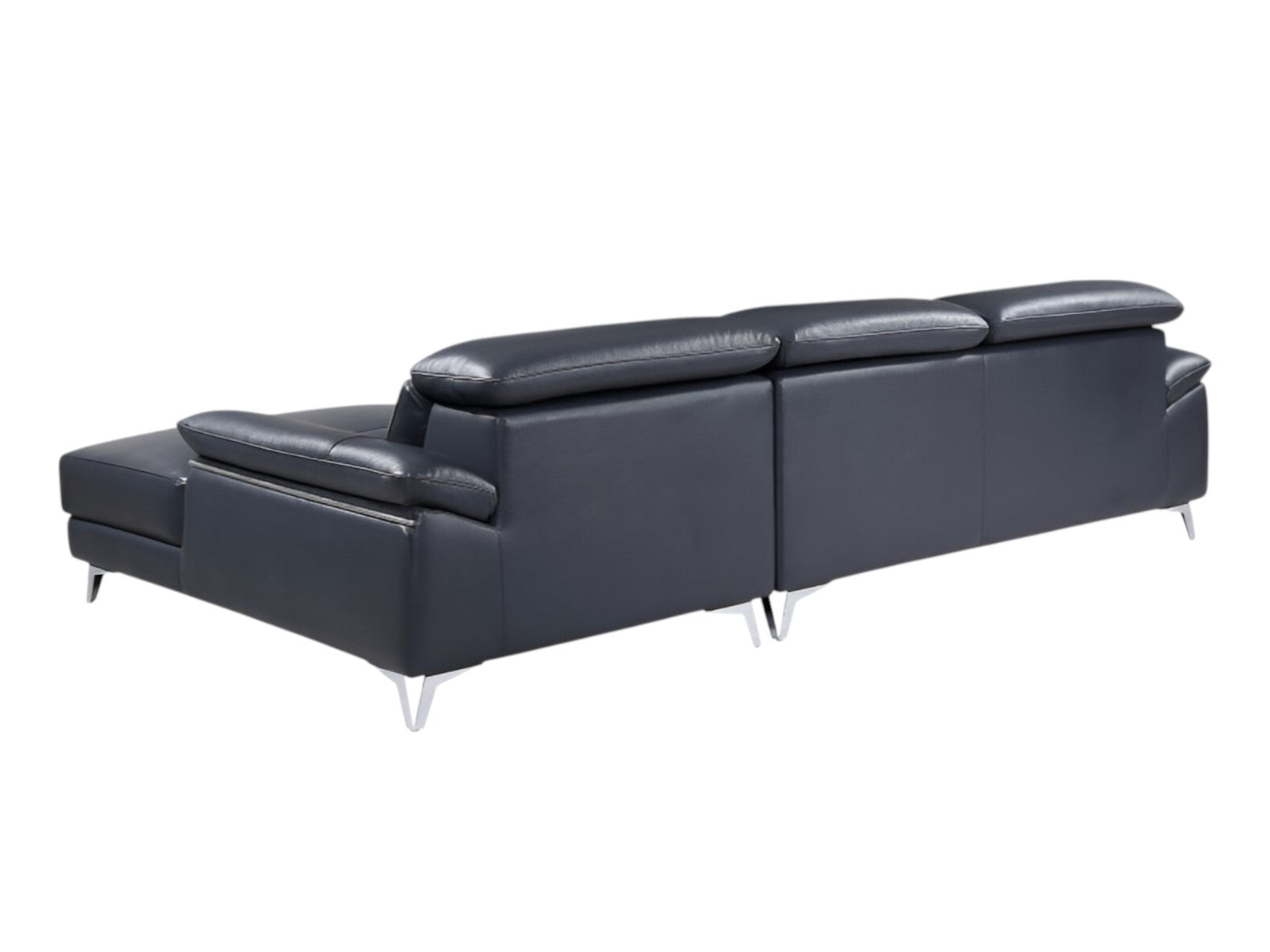 Navy Blue Italian Leather L Shaped 2 Piece Sofa & Chaise Sectional