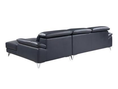 Navy Blue Italian Leather L Shaped 2 Piece Sofa & Chaise Sectional
