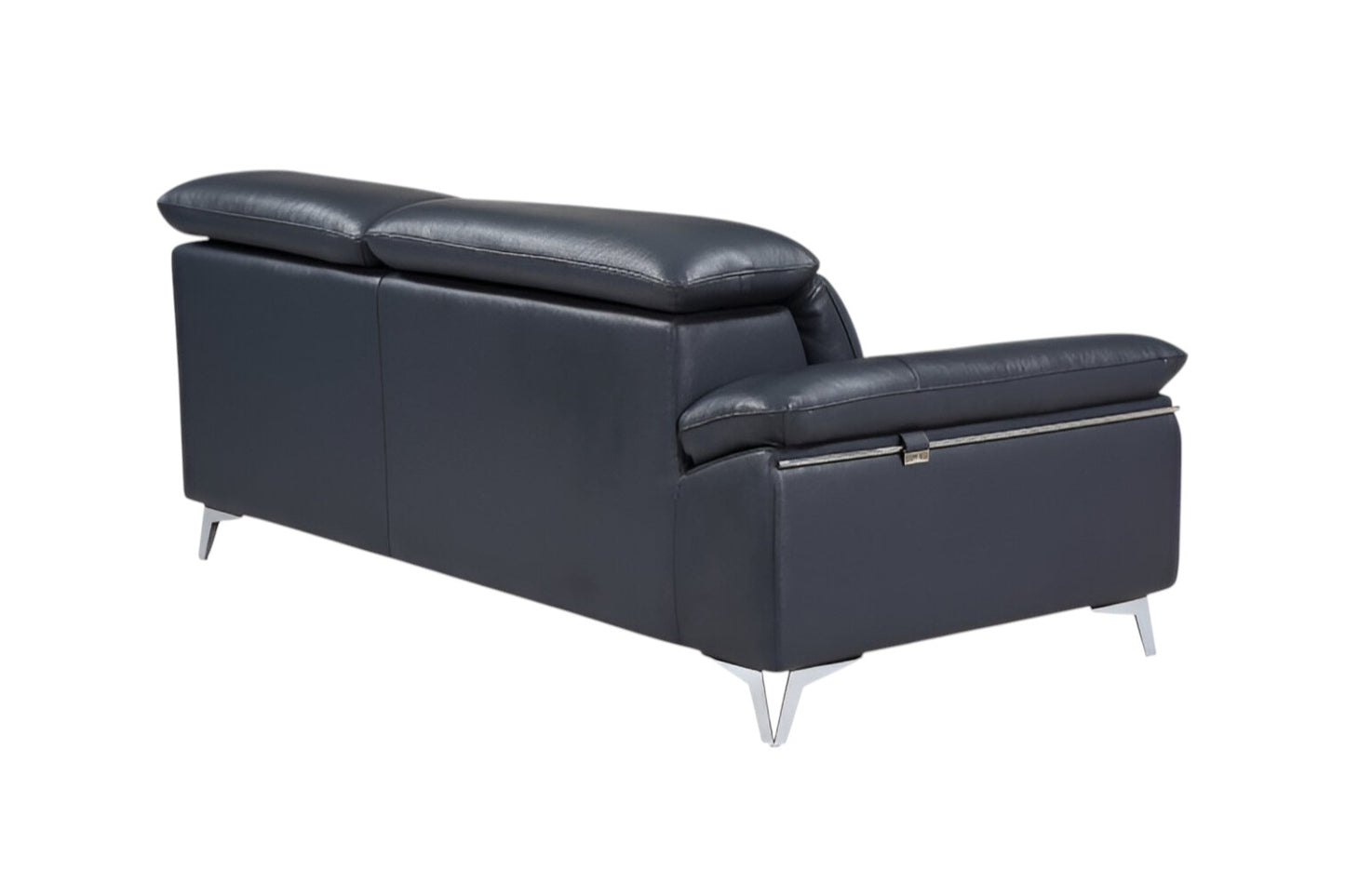 Navy Blue Italian Leather L Shaped 2 Piece Sofa & Chaise Sectional