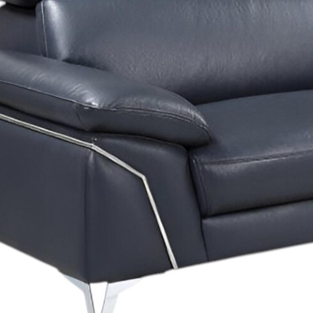 Navy Blue Italian Leather L Shaped 2 Piece Sofa & Chaise Sectional