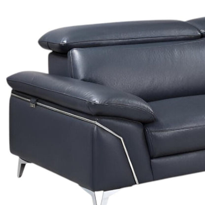 Navy Blue Italian Leather L Shaped 2 Piece Sofa & Chaise Sectional