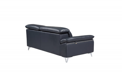 Navy Blue Italian Leather L Shaped 2 Piece Sectional