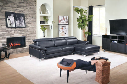 Navy Blue Italian Leather L Shaped 2 Piece Sectional